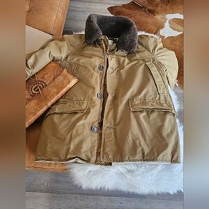 VINTAGE Eddie BAUER Chore Coat Down w. Sheepskin Collar 70s-80s Men Med Women Lg